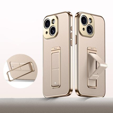 Metal Holder Foldable Wristband Precise Cutout Vegan Leather Phone Case, For iPhone 15 Pro Max, For iPhone 15 Pro, For iPhone 15, For iPhone 14, For iPhone 14 Pro, For iPhone 14 Pro Max