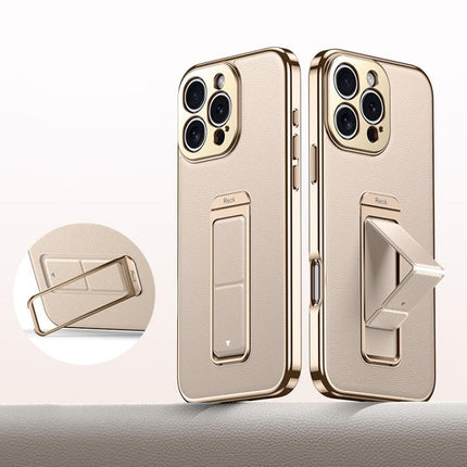 Metal Holder Foldable Wristband Precise Cutout Vegan Leather Phone Case, For iPhone 17 Pro Max, For iPhone 17 Pro, For iPhone 17, For iPhone 16 Pro Max, For iPhone 16 Pro, For iPhone 16