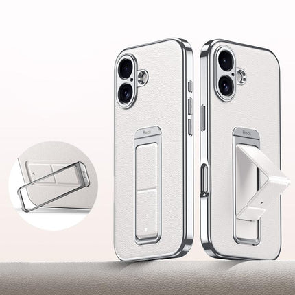 Metal Holder Foldable Wristband Precise Cutout Vegan Leather Phone Case, For iPhone 17 Pro Max, For iPhone 17 Pro, For iPhone 17, For iPhone 16 Pro Max, For iPhone 16 Pro, For iPhone 16