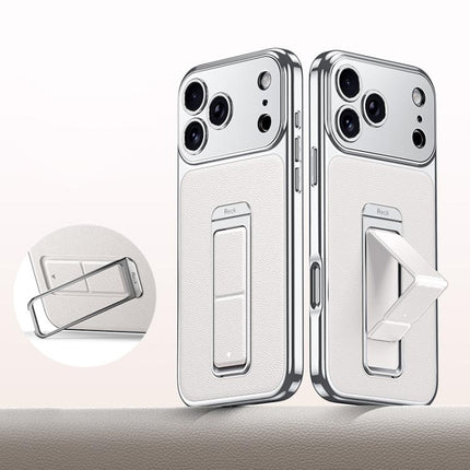 Metal Holder Foldable Wristband Precise Cutout Vegan Leather Phone Case, For iPhone 17 Pro Max, For iPhone 17 Pro, For iPhone 17, For iPhone 16 Pro Max, For iPhone 16 Pro, For iPhone 16