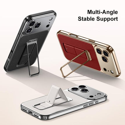 Metal Holder Foldable Wristband Precise Cutout Vegan Leather Phone Case, For iPhone 17 Pro Max, For iPhone 17 Pro, For iPhone 17, For iPhone 16 Pro Max, For iPhone 16 Pro, For iPhone 16