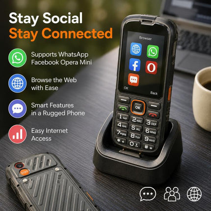 HP290Z 4G IP68 Rugged Phone, 2.8 inch, 3000mAh Battery, Network: 4G, BT, FM, SOS, Torch, With Charging Dock, EU Plug, US Plug, UK Plug