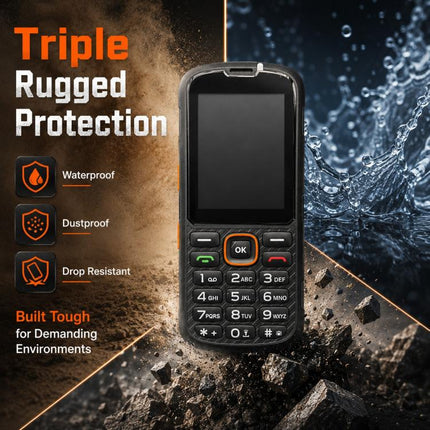 HP290Z 4G IP68 Rugged Phone, 2.8 inch, 3000mAh Battery, Network: 4G, BT, FM, SOS, Torch, With Charging Dock, EU Plug, US Plug, UK Plug