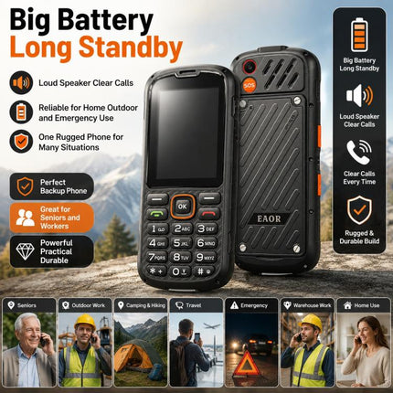 HP290Z 4G IP68 Rugged Phone, 2.8 inch, 3000mAh Battery, Network: 4G, BT, FM, SOS, Torch, With Charging Dock, EU Plug, US Plug, UK Plug