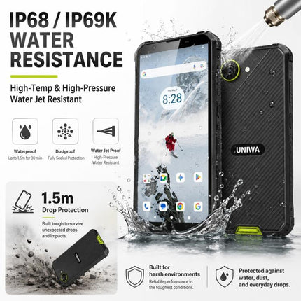 UNIWA F999 Rugged Phone, 4GB+64GB, 5.33 inch Android 16.0 Unisoc T615 UMS9230E Octa Core, PTT Button, Network: 4G, NFC, EU Plug, US Plug, UK Plug, AU Plug