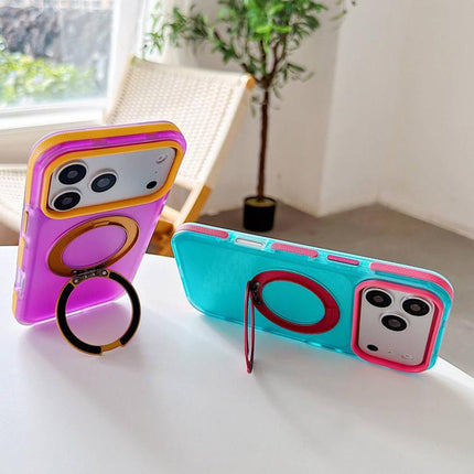 Metal 360 Rotating Holder Magnetic PC Phone Case, For iPhone 17 Pro Max, For iPhone 17 Pro, For iPhone 17, For iPhone 16 Pro Max