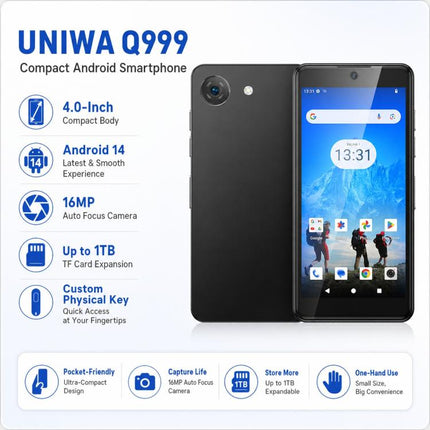 UNIWA Q999, 4GB+64GB, 4.0 inch Android 14.0 Unisoc T606 Octa Core, Network: 4G, OTG, EU Plug, US Plug, UK Plug, AU Plug