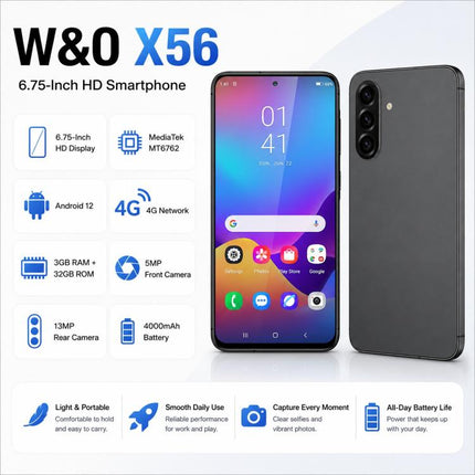W&O X56, 3GB+32GB, 6.75 inch Android 12.0 Mediatek MT6762 Octa Core, Network: 4G, OTG, EU Plug, US Plug, UK Plug, AU Plug