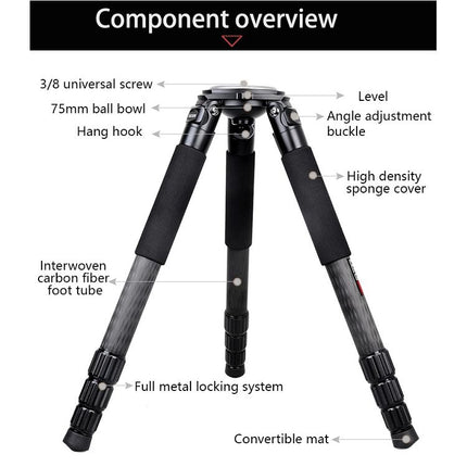 BEXIN ST424C Rugged Camcorder Photographic Carbon Fiber Big Tripod, Max Tube: 40mm, ST424C