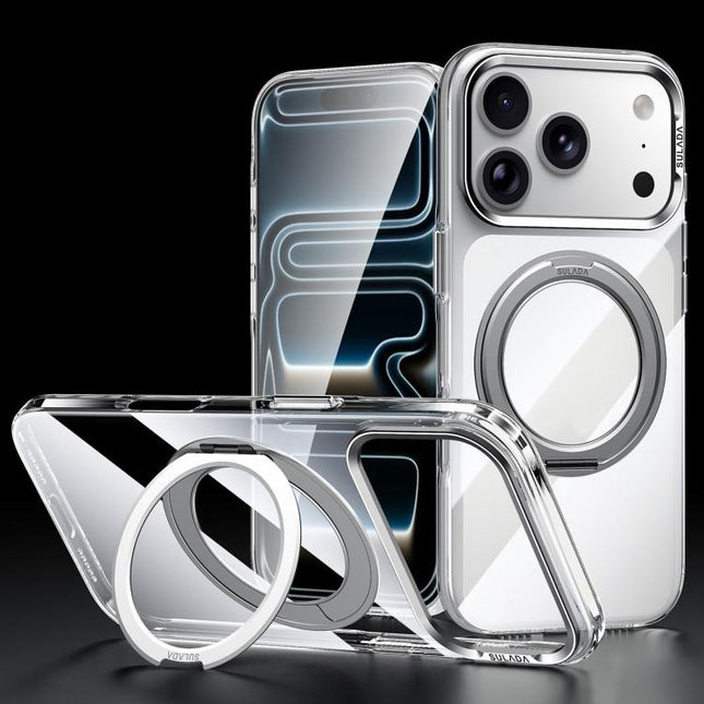SULADA 360 Degree Rotation Magnetic Holder Clear PC Phone Case, For iPhone 18 Pro, For iPhone 18 Pro Max, For iPhone 17 Pro Max, For iPhone 17 Pro, For iPhone 17