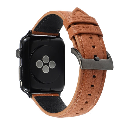 Litchi Texture Genuine Leather Watchband For Apple Watch Series 6 & SE & 5 & 4 44mm / 3 & 2 & 1 42mm, For Apple Watch Series 7 45mm / 6 & SE & 5 & 4 44mm / 3 & 2 & 1 42mm