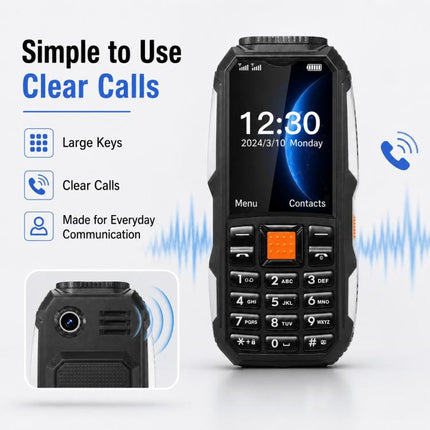 W2022 Rugged Phone, 1.77 inch, SC6531DA, Network: 2G, Dual SIM, BT, Torch