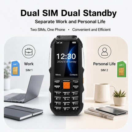 W2022 Rugged Phone, 1.77 inch, SC6531DA, Network: 2G, Dual SIM, BT, Torch