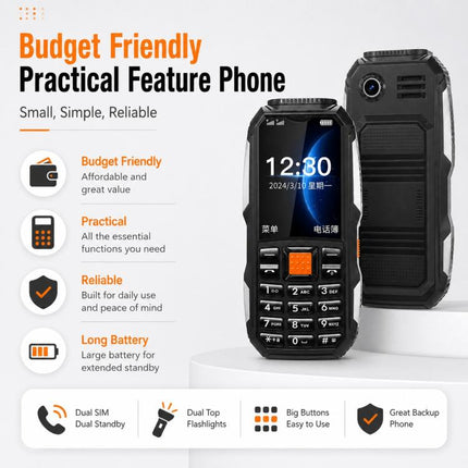 W2022 Rugged Phone, 1.77 inch, SC6531DA, Network: 2G, Dual SIM, BT, Torch