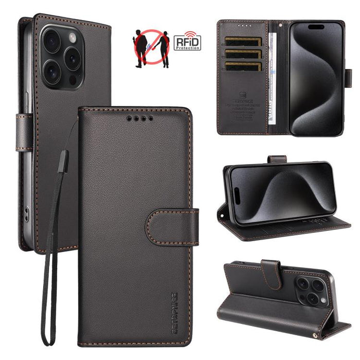 BETOPNICE Pearlescent RFID Vegan Leather Phone Case with Strap, For iPhone 15 Pro Max, For iPhone 15 Pro, For iPhone 15 Plus, For iPhone 15