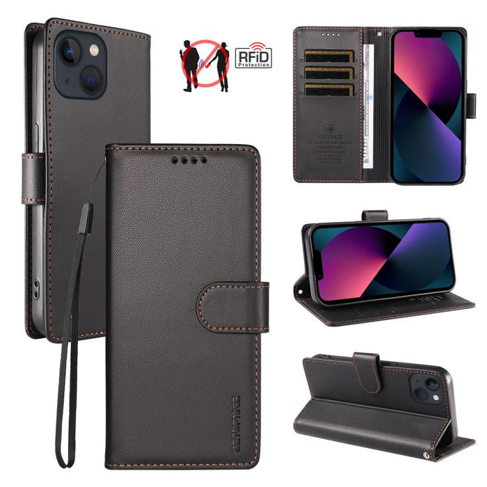 BETOPNICE Pearlescent RFID Vegan Leather Phone Case with Strap, For iPhone 14 Plus, For iPhone 14 / 13, For iPhone 14 Pro, For iPhone 14 Pro Max