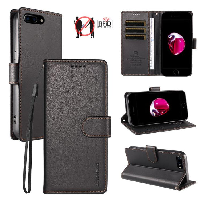 BETOPNICE Pearlescent RFID Vegan Leather Phone Case with Strap, For iPhone 8 Plus / 7 Plus