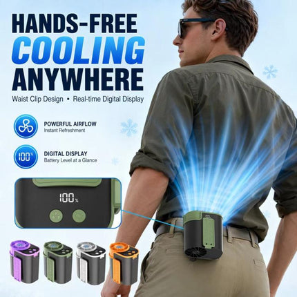 DF-95 Outdoor Portable Mini LED Digital Display Waist Clip Cooling Fan