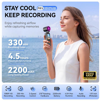 F21 1.97 inch IPS Screen 1080P HD Handheld Vlog Video Camera with Fan