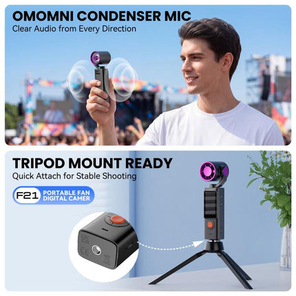 F21 1.97 inch IPS Screen 1080P HD Handheld Vlog Video Camera with Fan