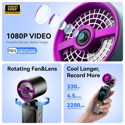 F21 1.97 inch IPS Screen 1080P HD Handheld Vlog Video Camera with Fan