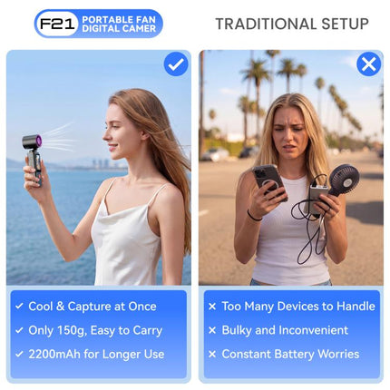 F21 1.97 inch IPS Screen 1080P HD Handheld Vlog Video Camera with Fan