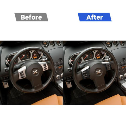 Car Carbon Fiber Steering Wheel Button Frame Decorative Sticker for Nissan 350z 2006-2009, Steering Wheel Button Frame