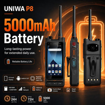 UNIWA P8 UHF Walkie-Talkie Rugged Phone, 4GB+64GB, 4.0 inch Android 14.0 Mediatek MT6762 Octa Core, Network: 4G, OTG, EU Plug, US Plug, UK Plug, AU Plug