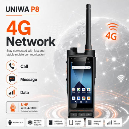 UNIWA P8 UHF Walkie-Talkie Rugged Phone, 4GB+64GB, 4.0 inch Android 14.0 Mediatek MT6762 Octa Core, Network: 4G, OTG, EU Plug, US Plug, UK Plug, AU Plug