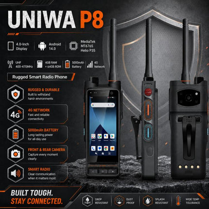 UNIWA P8 UHF Walkie-Talkie Rugged Phone, 4GB+64GB, 4.0 inch Android 14.0 Mediatek MT6762 Octa Core, Network: 4G, OTG, EU Plug, US Plug, UK Plug, AU Plug