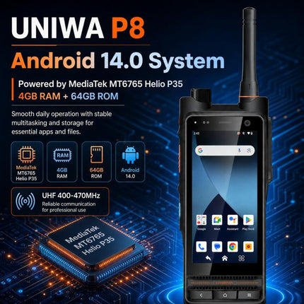 UNIWA P8 UHF Walkie-Talkie Rugged Phone, 4GB+64GB, 4.0 inch Android 14.0 Mediatek MT6762 Octa Core, Network: 4G, OTG, EU Plug, US Plug, UK Plug, AU Plug