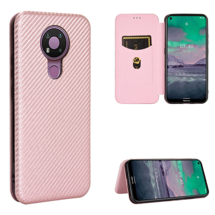 Carbon Fiber Texture Magnetic Horizontal Flip TPU + PC + PU Leather Case with Card Slot, For Nokia 3.4, For Oukitel C21
