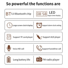 W8C Wooden Clock Subwoofer Bluetooth Speaker, Support TF Card & U Disk & 3.5mm AUX