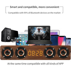 W8C Wooden Clock Subwoofer Bluetooth Speaker, Support TF Card & U Disk & 3.5mm AUX