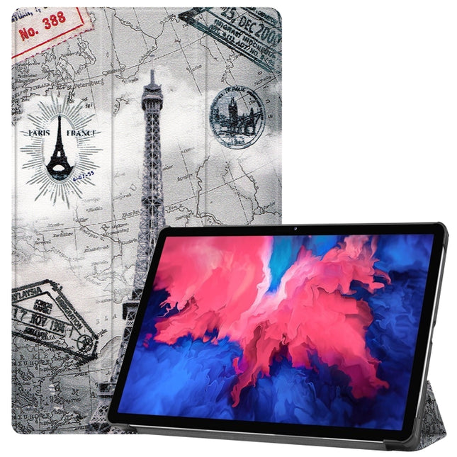 Custer Painted 3-Fold Holder Smart Leather Tablet Case, For Lenovo Tab P11 TB-J606F / TB-J607Z