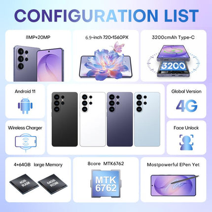 S26 Ultra / F112A, 4GB+64GB, 6.9 inch Android 11 MTK6762 Octa Core, Network: 4G, Dual SIM, EU Plug, US Plug, UK Plug, AU Plug