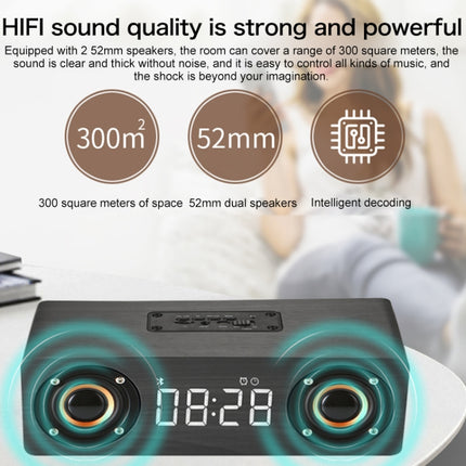 M5C Subwoofer Wooden Clock Bluetooth 4.2 Speaker, Support TF Card & 3.5mm AUX & FM Radio