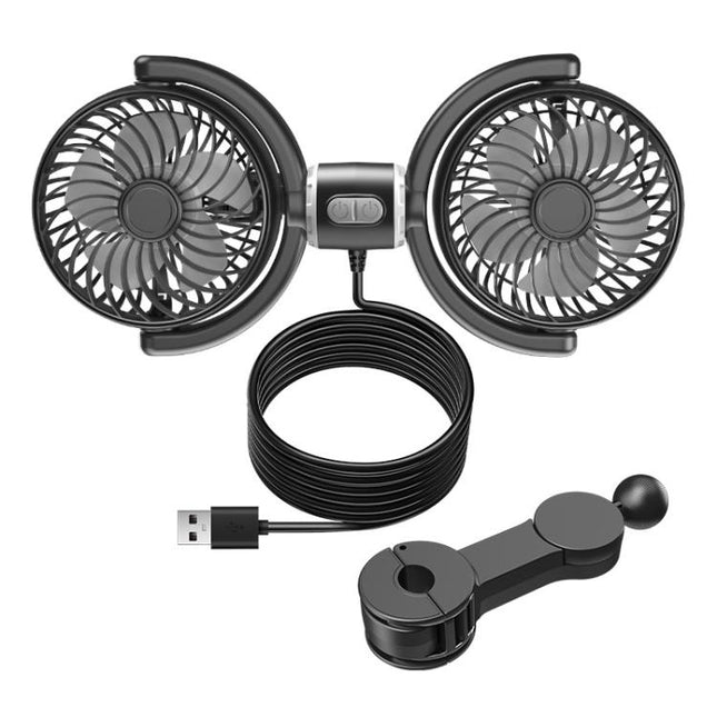 SUITU Car Rear Seats Dual-head USB Electric Cooling Fan, 5-Blade Fan, Rear-seat Headrest, Flexible Hose Fan-Detachable Power Cable, Flexible Hose Fan-Integrated Power Cable, Seat-back Fan