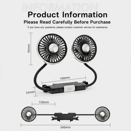 SUITU Car Rear Seats Dual-head USB Electric Cooling Fan, 5-Blade Fan, Rear-seat Headrest, Flexible Hose Fan-Detachable Power Cable, Flexible Hose Fan-Integrated Power Cable, Seat-back Fan