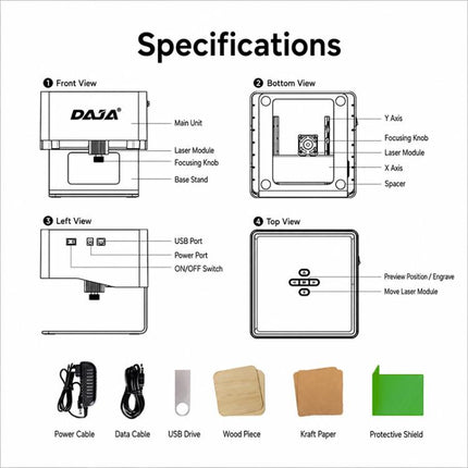 DAJA DJ6 3W Mini Laser Engraver Machine with Heightening Columns / Goggles, EU Plug, US Plug, UK Plug
