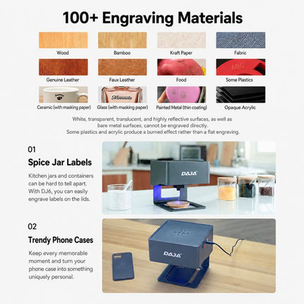 DAJA DJ6 3W Mini Laser Engraver Machine with Heightening Columns / Goggles, EU Plug, US Plug, UK Plug