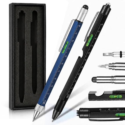 Multifunctional Metal Ballpoint Tool Pen Gift Set with Light, Bottle Opener, Stylus, and Ruler, Lid and Base Box, Color Box