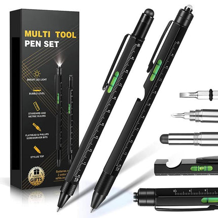 Multifunctional Metal Ballpoint Tool Pen Gift Set with Light, Bottle Opener, Stylus, and Ruler, Lid and Base Box, Color Box