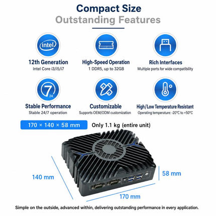 3322 Intel Core 12th i7-1255U Generation Mini Industrial PC Host, 8GB + 128GB Hard Drive