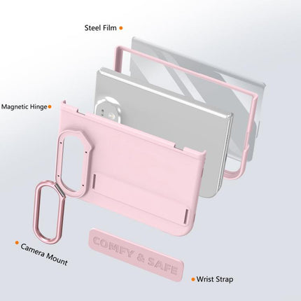 Film Integrated Lens Frame Bracket Phone Case with Wristband, For iPhone Duo