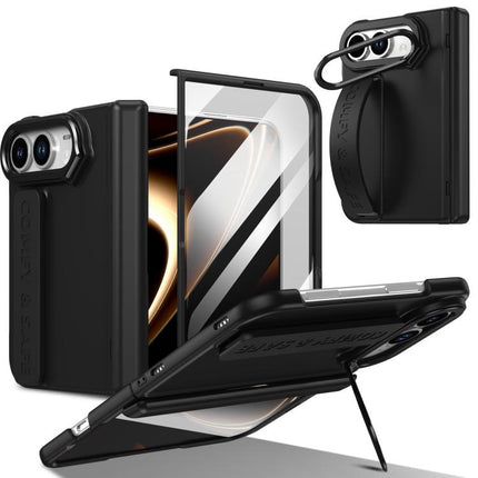 Film Integrated Lens Frame Bracket Phone Case with Wristband, For iPhone Duo