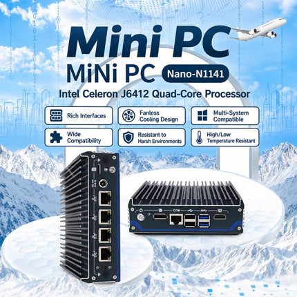 Intel Celeron J6412 Industrial Mini PC with Four Network Ports, without memory, 8GB + 128GB, 8GB + 256GB
