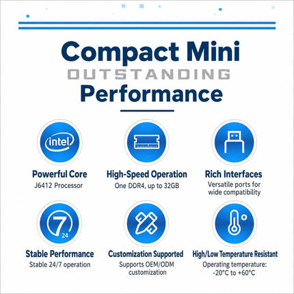 Intel Celeron J6412 Industrial Mini PC with Four Network Ports, without memory, 8GB + 128GB, 8GB + 256GB
