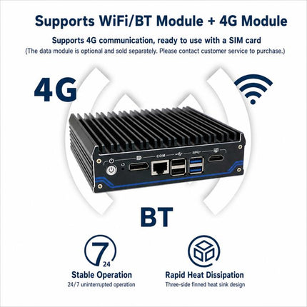 Intel Celeron J6412 Industrial Mini PC with Four Network Ports, without memory, 8GB + 128GB, 8GB + 256GB