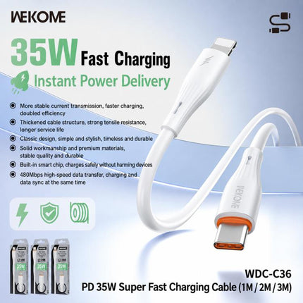 WK WDC-C36 Swift PD35W Type-C to 8 Pin Ultra-Fast Charging Data Cable, 1M, 2M, 3M
